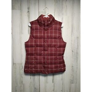 EDDIE  BAUER M MULTI RED PLAID PREM. GOOSE DOWN/ FULL ZIP PUFFER VEST  Pre-Owned